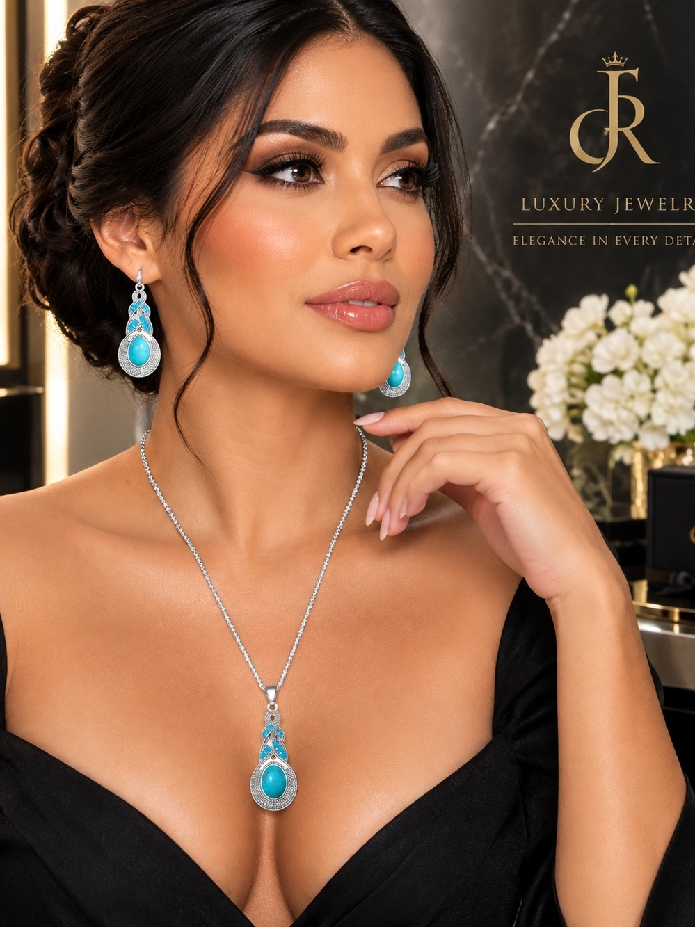 No Boundaries Turquoise Blue Teardrop Necklace and Earrings Set